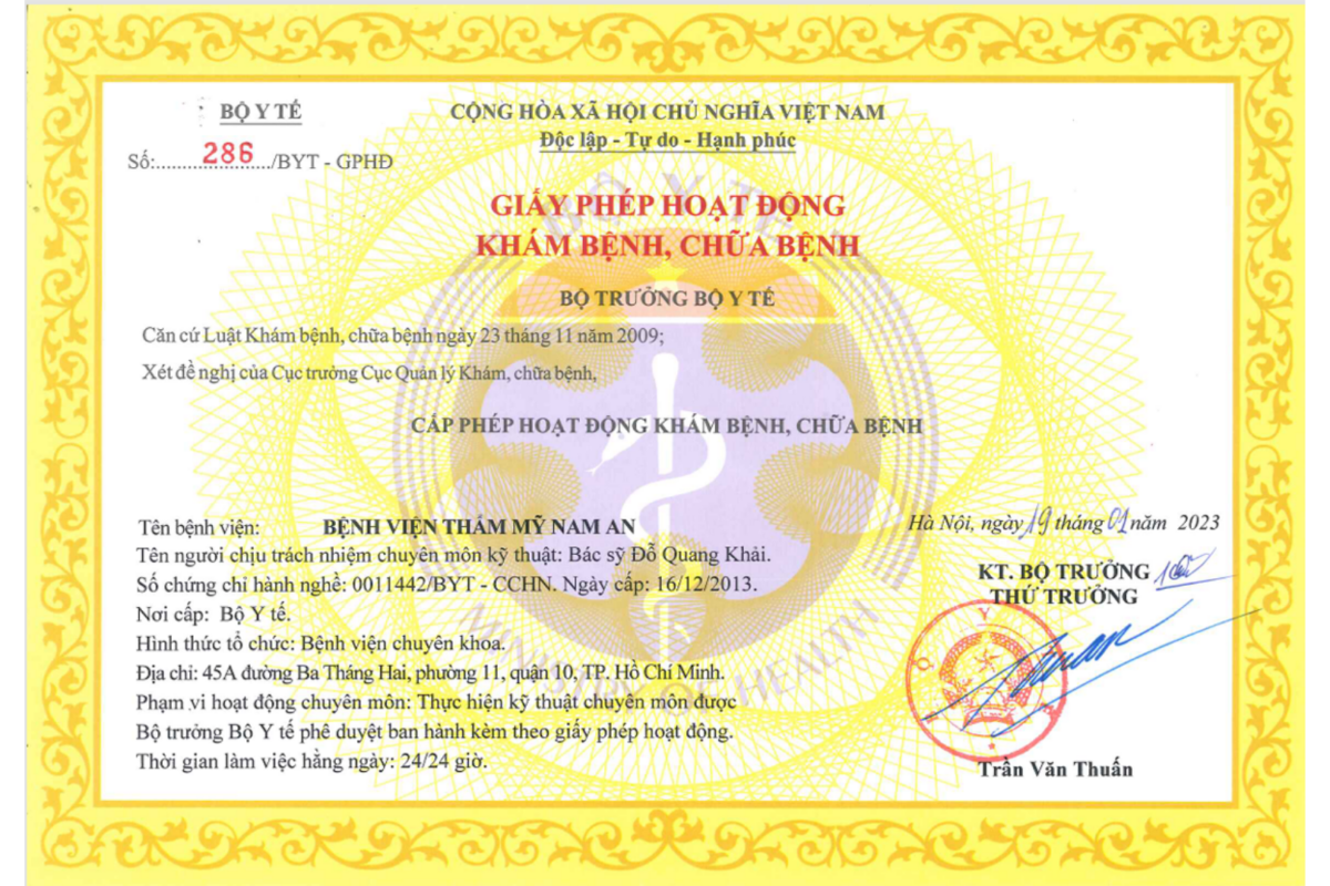 giấy phép hoạt động khám chữa bệnh Bệnh Viện Nam An